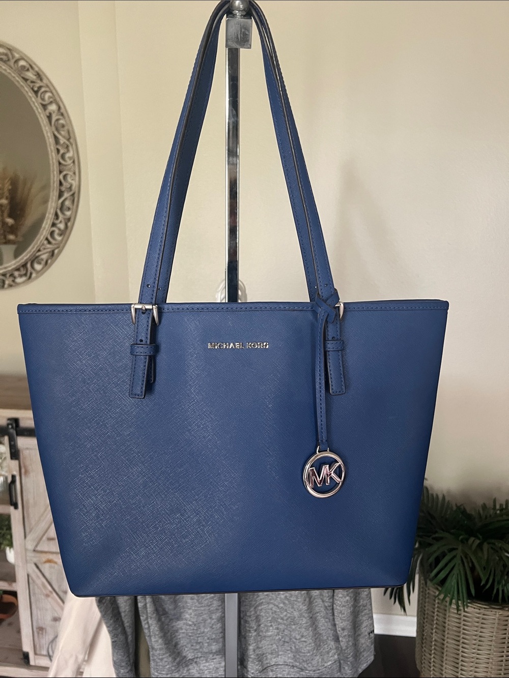 Michael Kors Royal Blue Saffiano Leather Tote with MK Charm